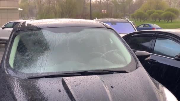 Windschutzscheibe Bei Regen Und Schnee Macht Schlechtwetter Schaffen — Stockvideo