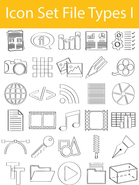 Gezeichnet Doodle Lined Icon Set Dateitypen i — Stockvektor