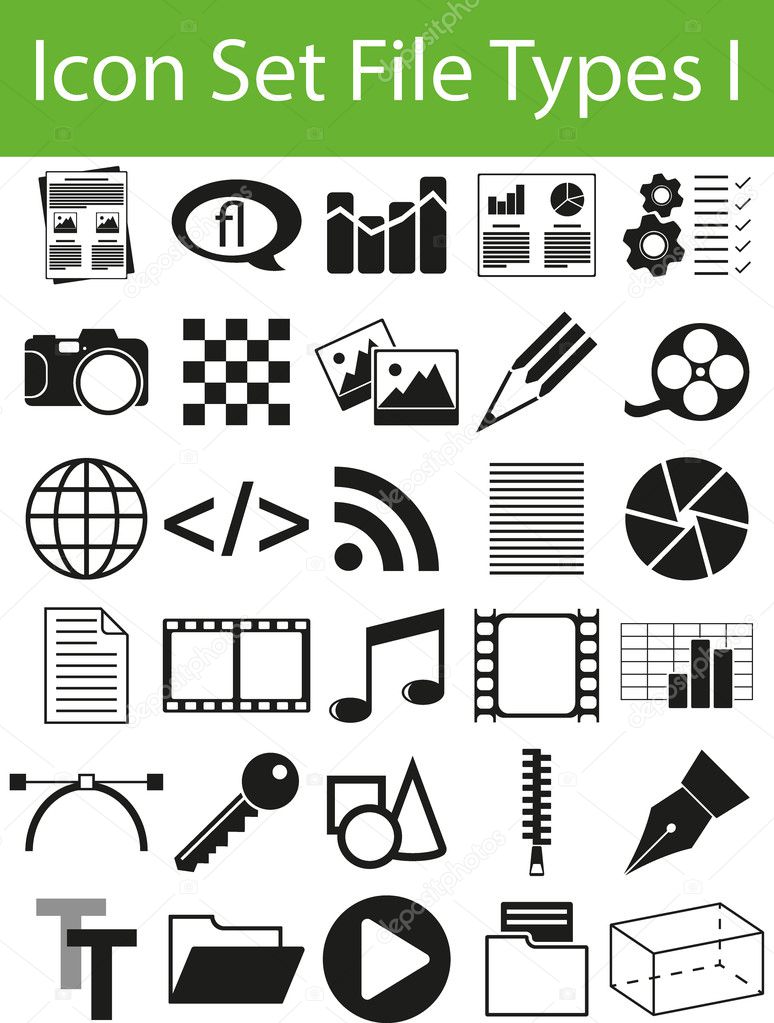 Icon Set File Types I with 30 icons for the creative use in graphic design