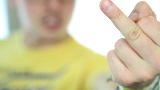 Hand sign middle finger — Stockvideo