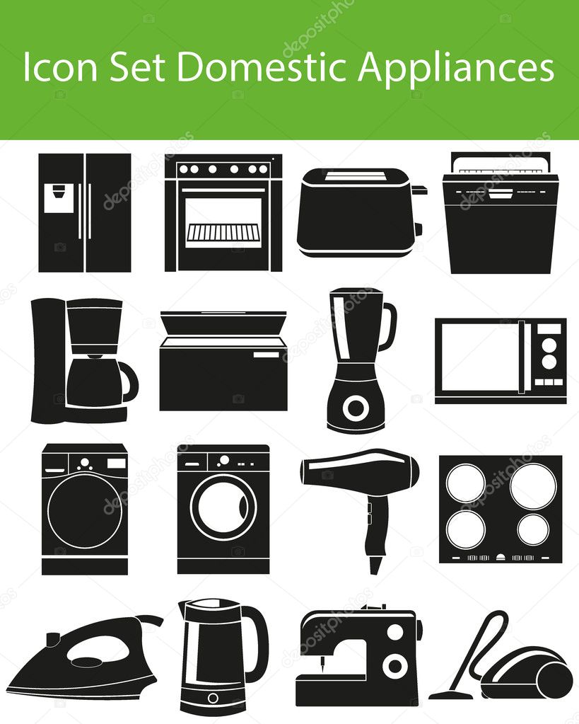 Icon Set Domestic Appliances I with 16 icons for the creative use in graphic design