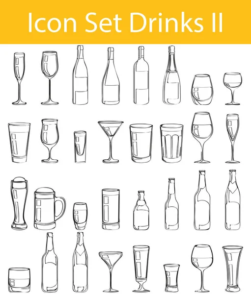 Drawn Doodle Icon Set dranken Ii bekleed — Stockvector