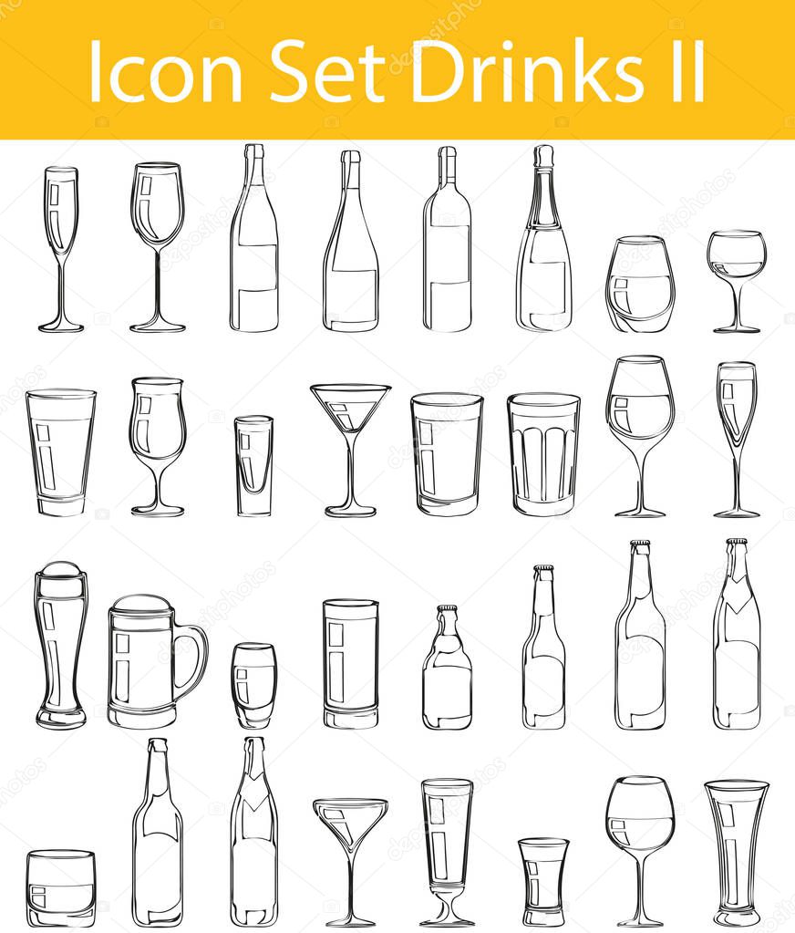 Drawn Doodle Lined Icon Set Drinks II 