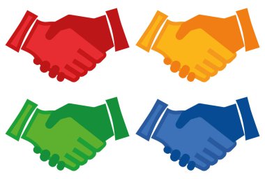 Simge şekli düz tasarım el sıkışma renkli seti