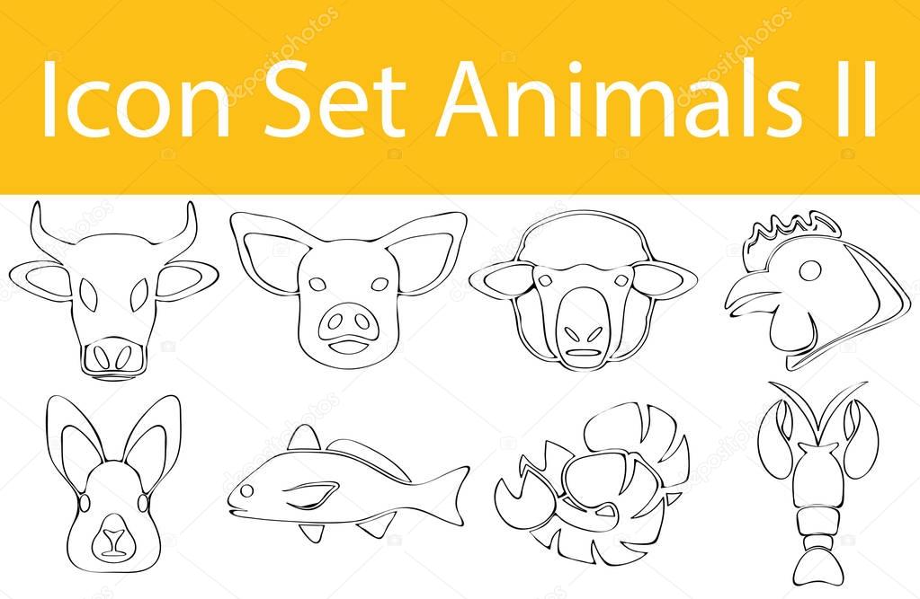 Drawn Doodle Lined Icon Set Animals II