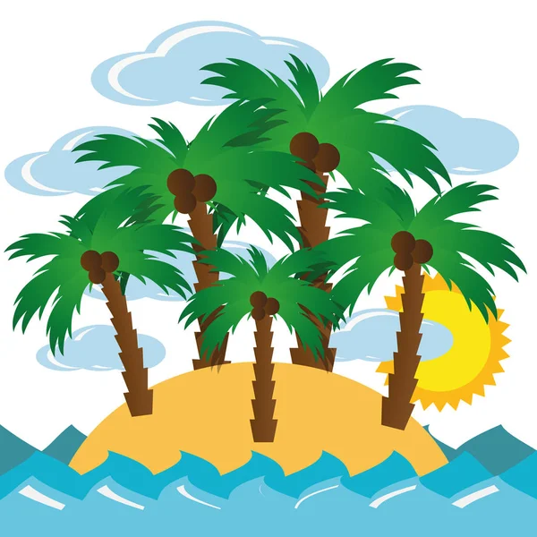 Illustration lonely island with palm trees — Stock Vector