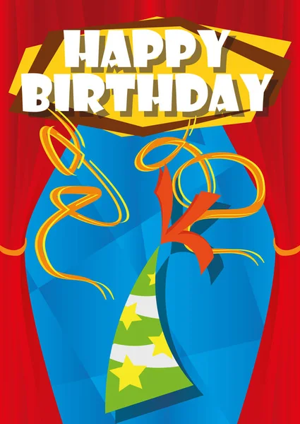 Juguetón ilustración cumpleaños tarjeta partido sombrero — Vector de stock