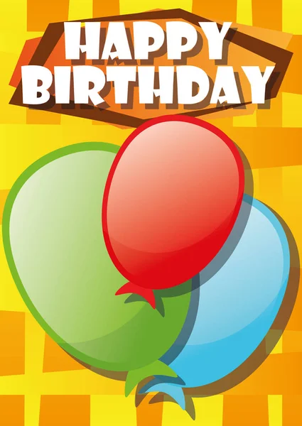 Globos de tarjeta de cumpleaños de ilustración lúdica — Vector de stock