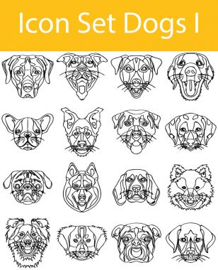 Çizgili Doodle çizilmiş Icon Set ben köpekler