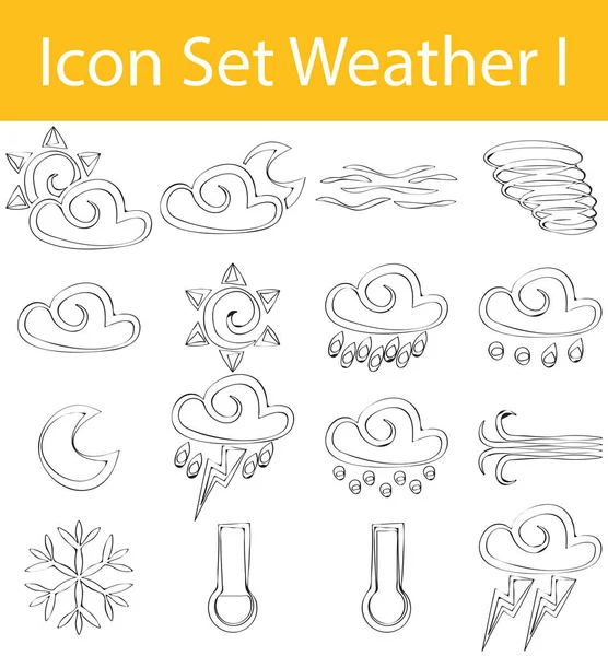Rajzolt firka bélelt Icon Set időjárási én — Stock Vector