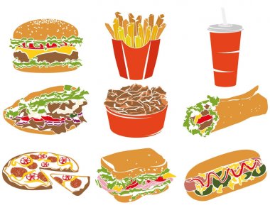 Renkli Icon Set Fast Food ben