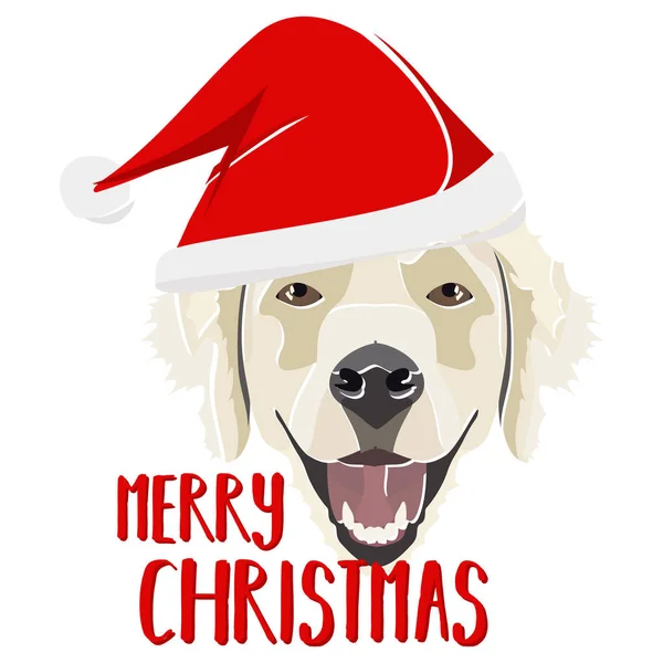 Illustration Dog Golden Retriever Merry Christmas — Stock Vector