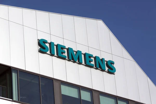 Siemens letters on a building in Amsterdam — Stock Photo, Image