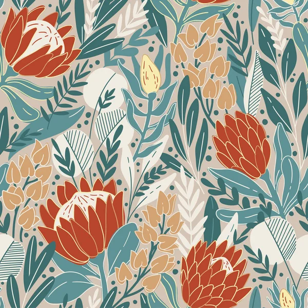 Protea and eucalyptus leaves pattern. Seamless vector motif for ...