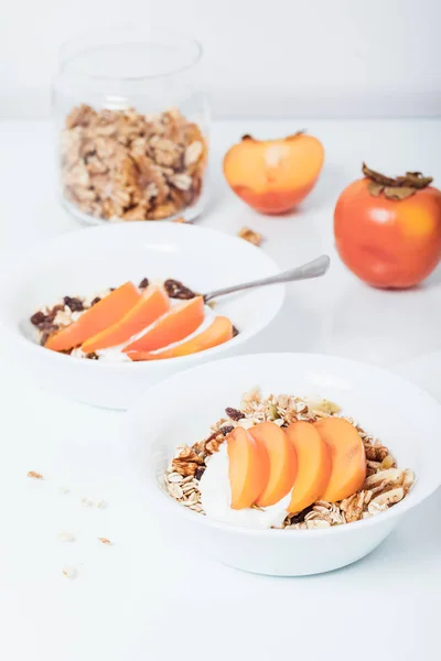 Homemade granola with soy yogurt — Stock Photo, Image