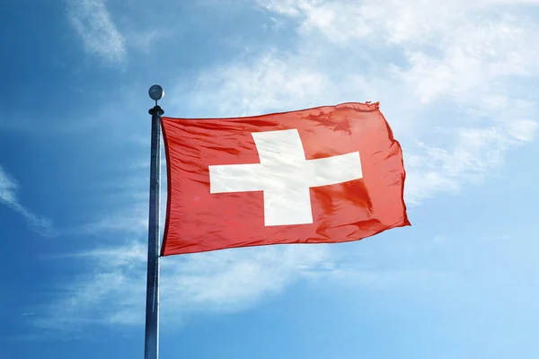 Flag of Switzerland on the mast — Stock Photo, Image