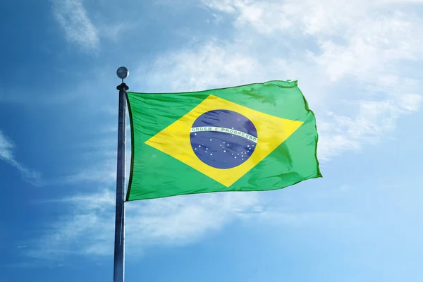 Flag of Brazil on the mast — Stock Photo, Image