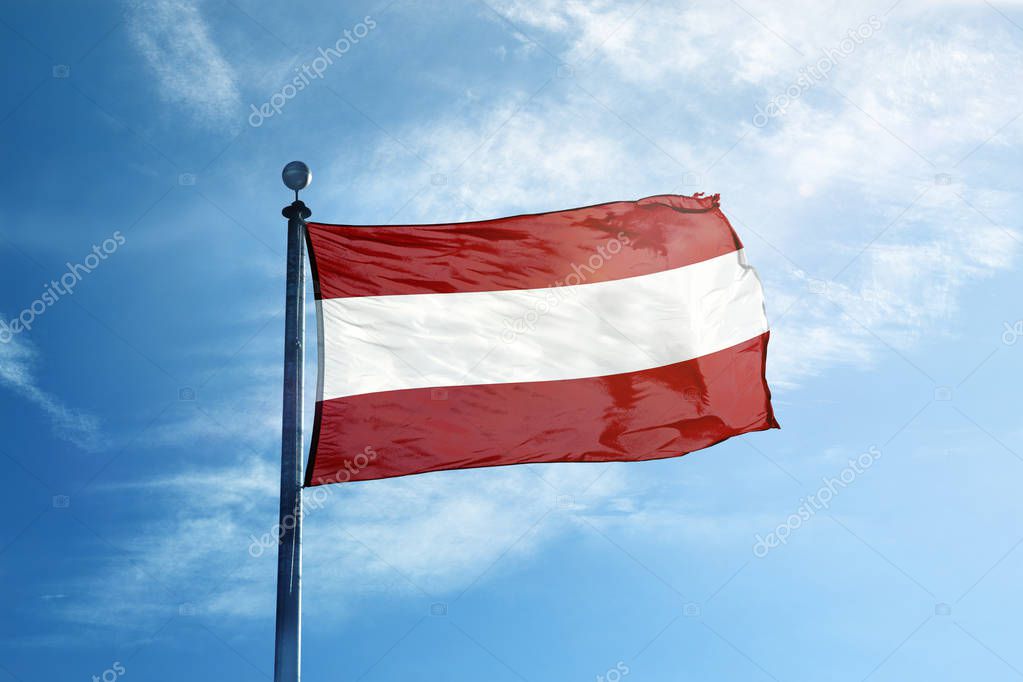 Flag of Latvia on the mast 
