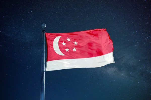 Bendera Singapura pada tiang — Stok Foto