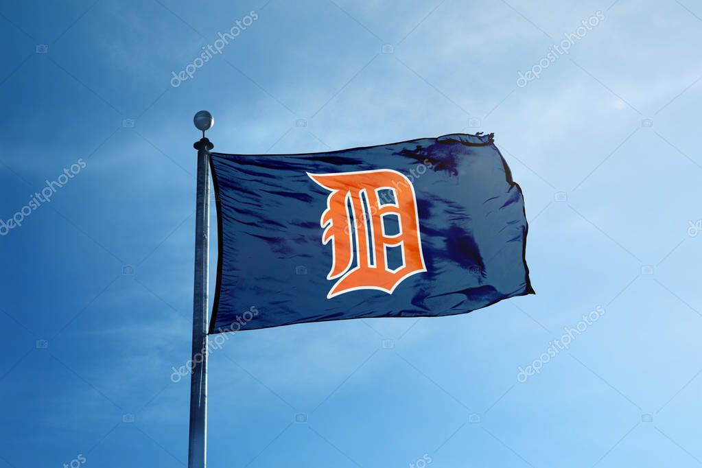 DETROIT - October 24, 2017 - Detroit Tigers Baseball  Team flag on the mast