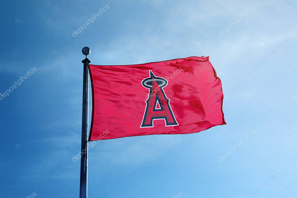LOS ANGELES - October 24, 2017 - Los Angeles Angels Baseball  Team flag on the mast