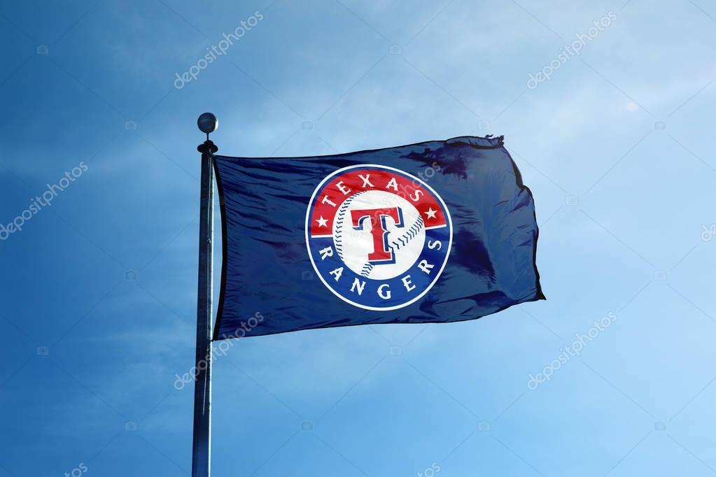 TEXAS - October 24, 2017 - Texas Rangers Baseball Team flag on the mast