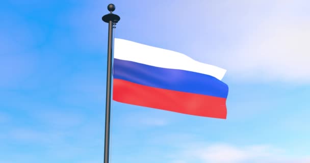 Bandeira Rússia Mastro Sobre Fundo Céu Azul — Vídeo de Stock