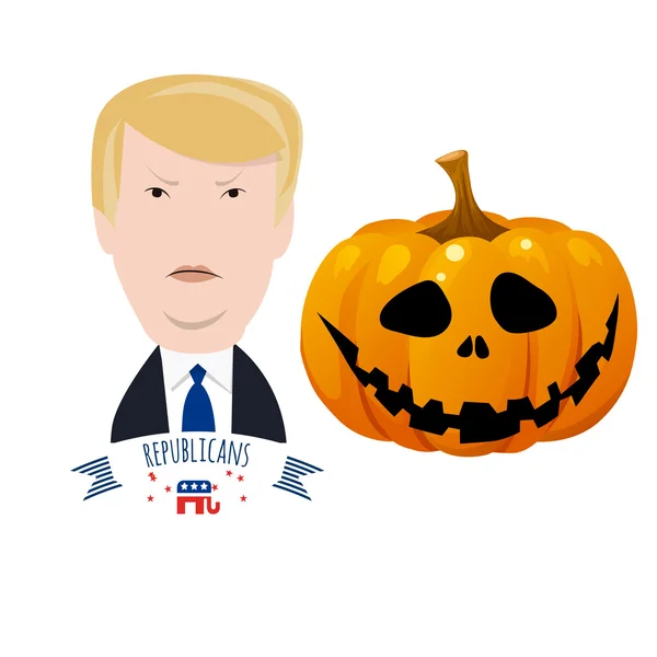 Donald Trump contra la calabaza de halloween — Vector de stock