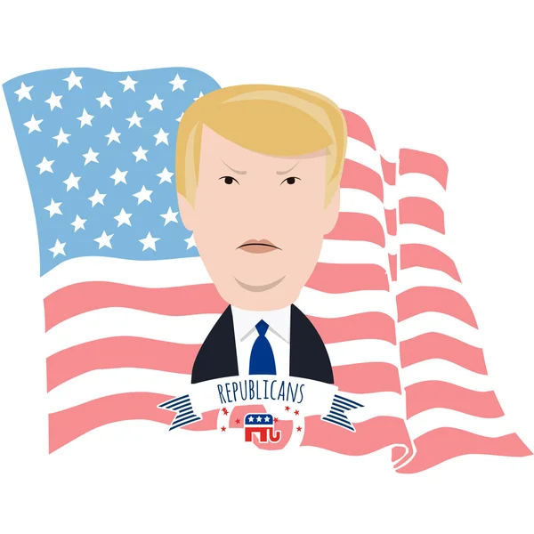 Donald Trump en de Amerikaanse vlag — Stockvector