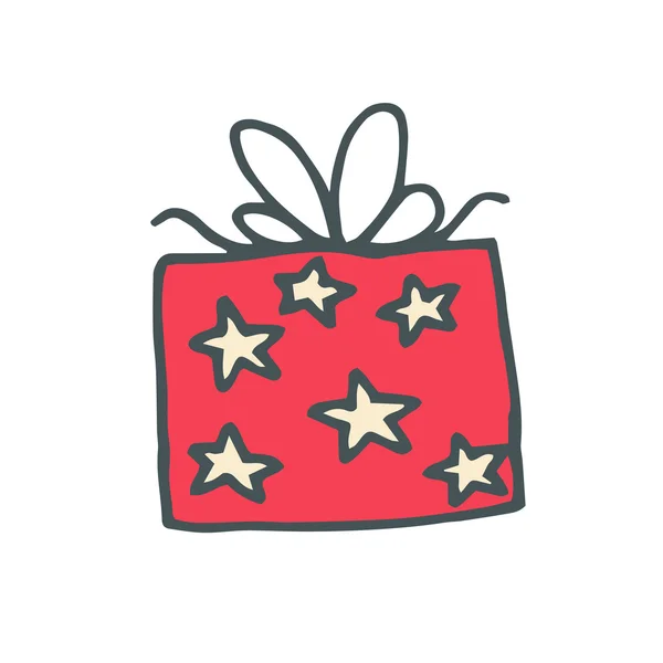 Рождественский подарок, красная коробка с желтым — стоковый вектор