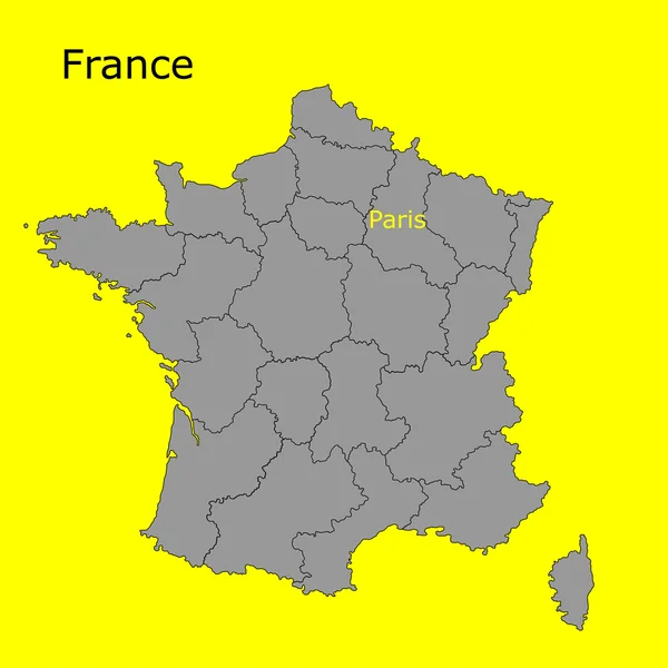 Kaart van de contour van Frankrijk op een geel — Stockvector