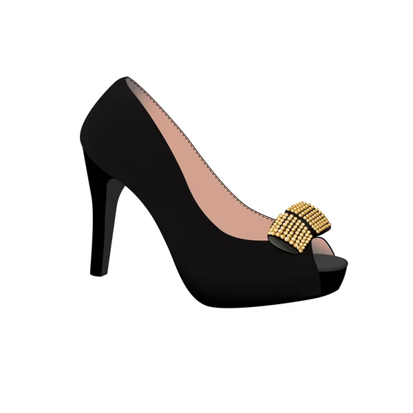 Chaussure noire avec un arc — Image vectorielle