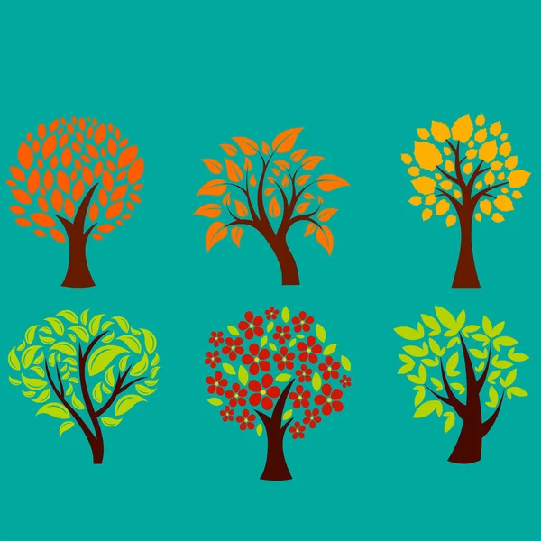 Árboles de otoño en un azul — Vector de stock