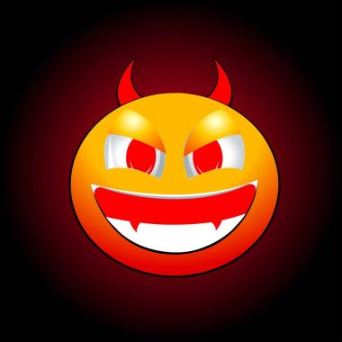 Kırmızı bir arka plan üzerinde kötü şeytan gülümsüyor