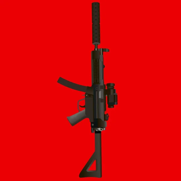 Fusil militar sobre fondo rojo — Vector de stock