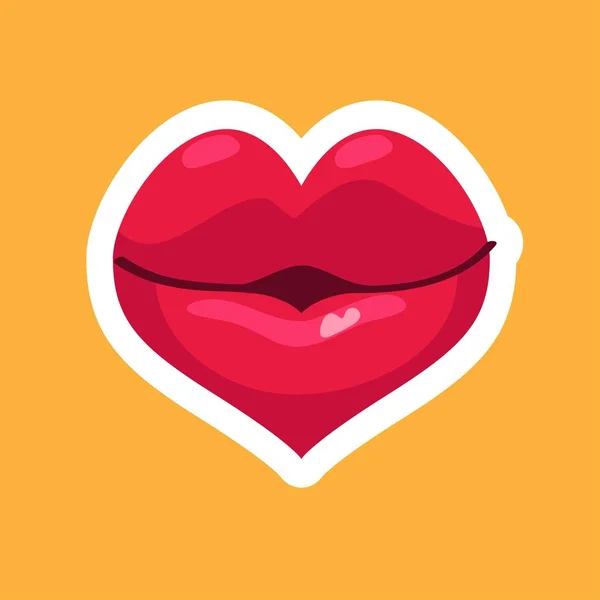 Coração de lábios vermelhos em um fundo amarelo —  Vetores de Stock