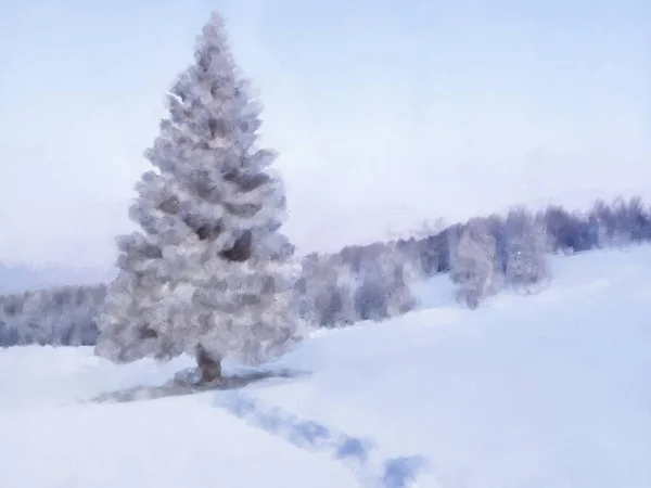 Різдвяна Ялинка Лісі Сніговим Малюнком — стокове фото