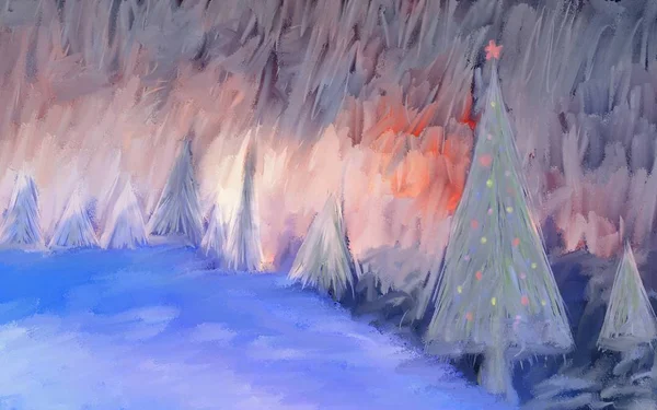 Новорічний Зимовий Ліс Ялинки — стокове фото