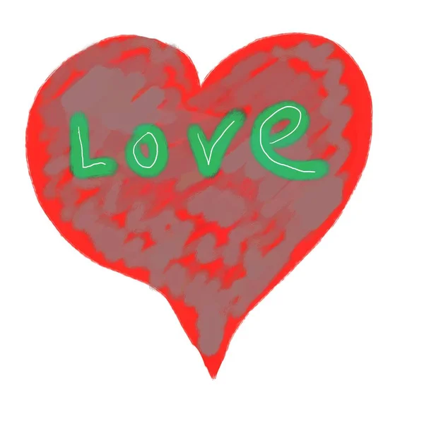 Corazón Rojo Con Dibujo Inscripción Verde — Foto de Stock