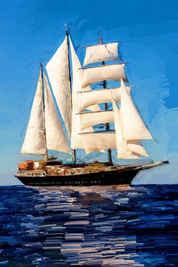 Beyaz yelkenli yelkenli, çizim yapıyor.