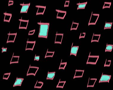 Siyah arkaplanda pembe ve mavi kareler.