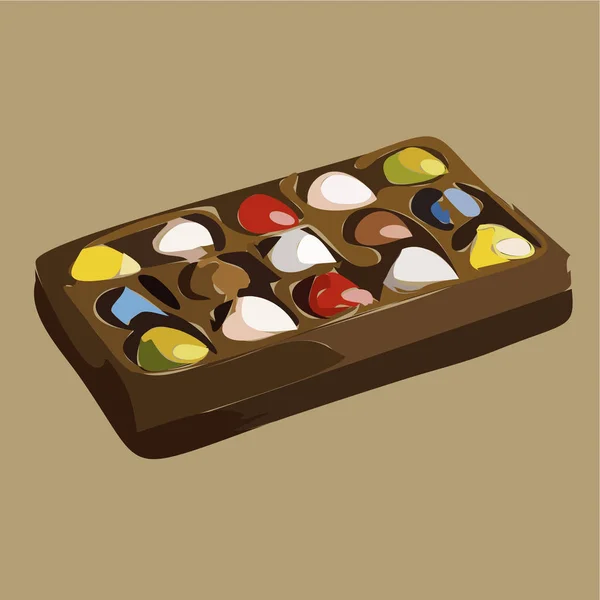 Uma barra de chocolate com pílulas de frutas . —  Vetores de Stock