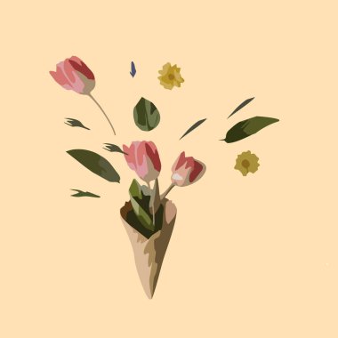 Koni şeklinde bahar çiçeği buketi. Vektör illüstrasyonu.
