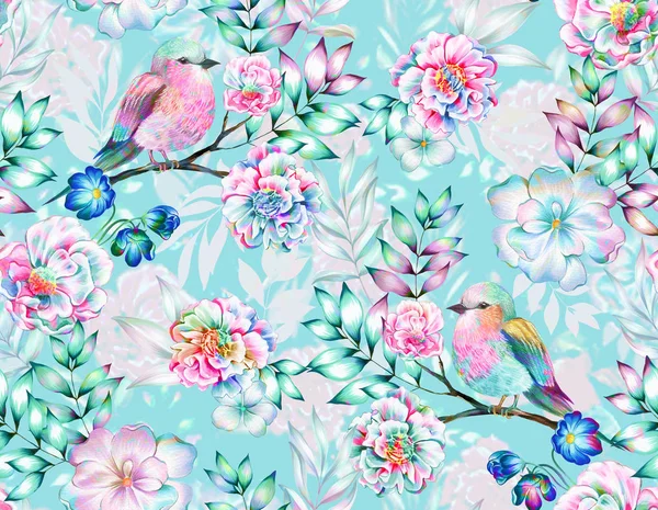 Vogel met bloemen, geïsoleerd. — Stockfoto