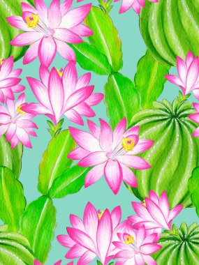 suluboya kaktüs illüstrasyon, seamless modeli.