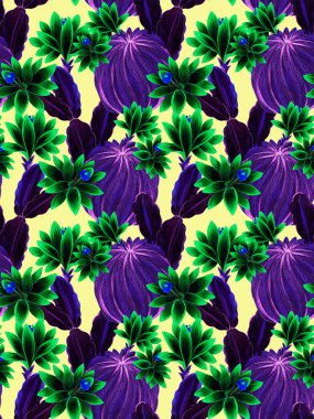 suluboya kaktüs illüstrasyon, seamless modeli.