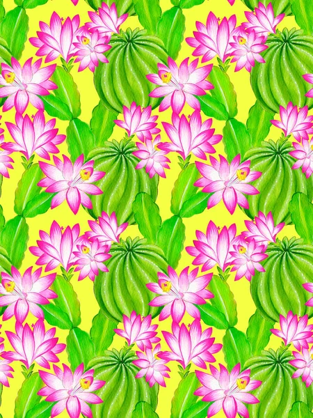 watercolor cactus illustration, seamless pattern.