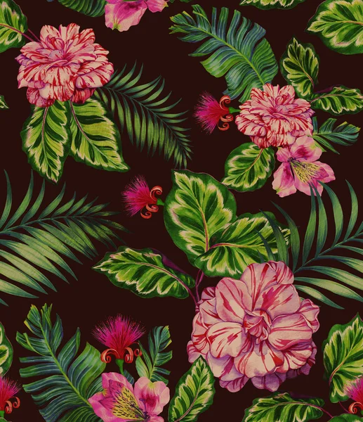 장미, 동백, succulents, 완벽 한 패턴. — 스톡 사진