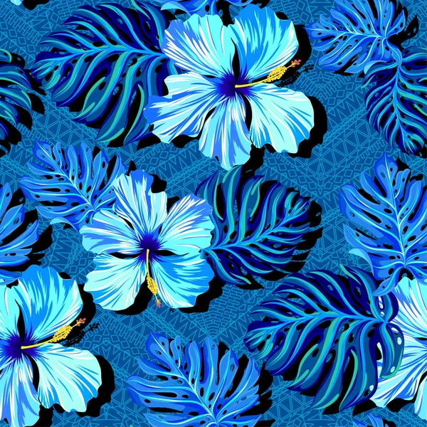 Бесшовный вектор тропиканы в голубых цветах . — стоковый вектор
