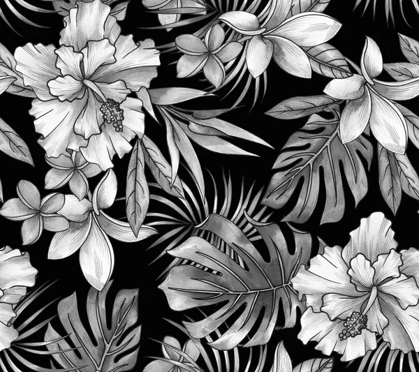 Schwarz-weißes nahtloses tropisches Muster — Stockfoto